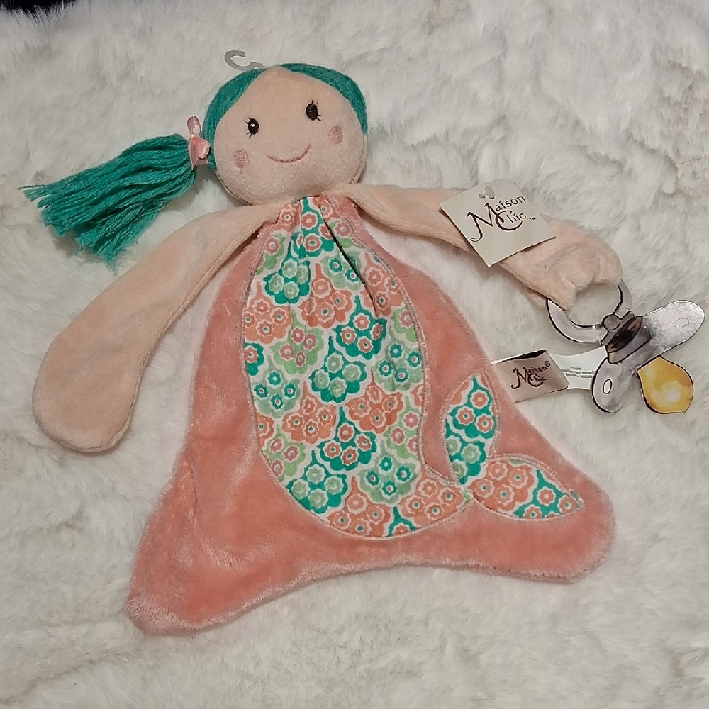 Adorable Plush Doll with Teal and Peach Accents